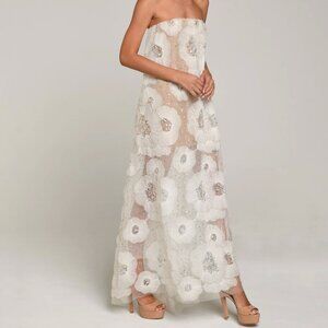 NEW White Strapless Floral Dress - Helsi